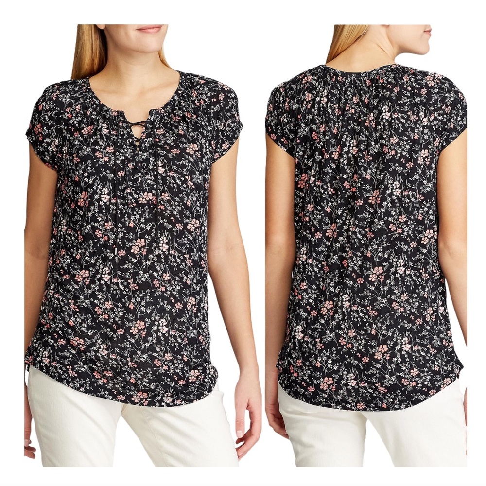 Chaps plus floral Short Sleeve Knit Peasant Top 2x